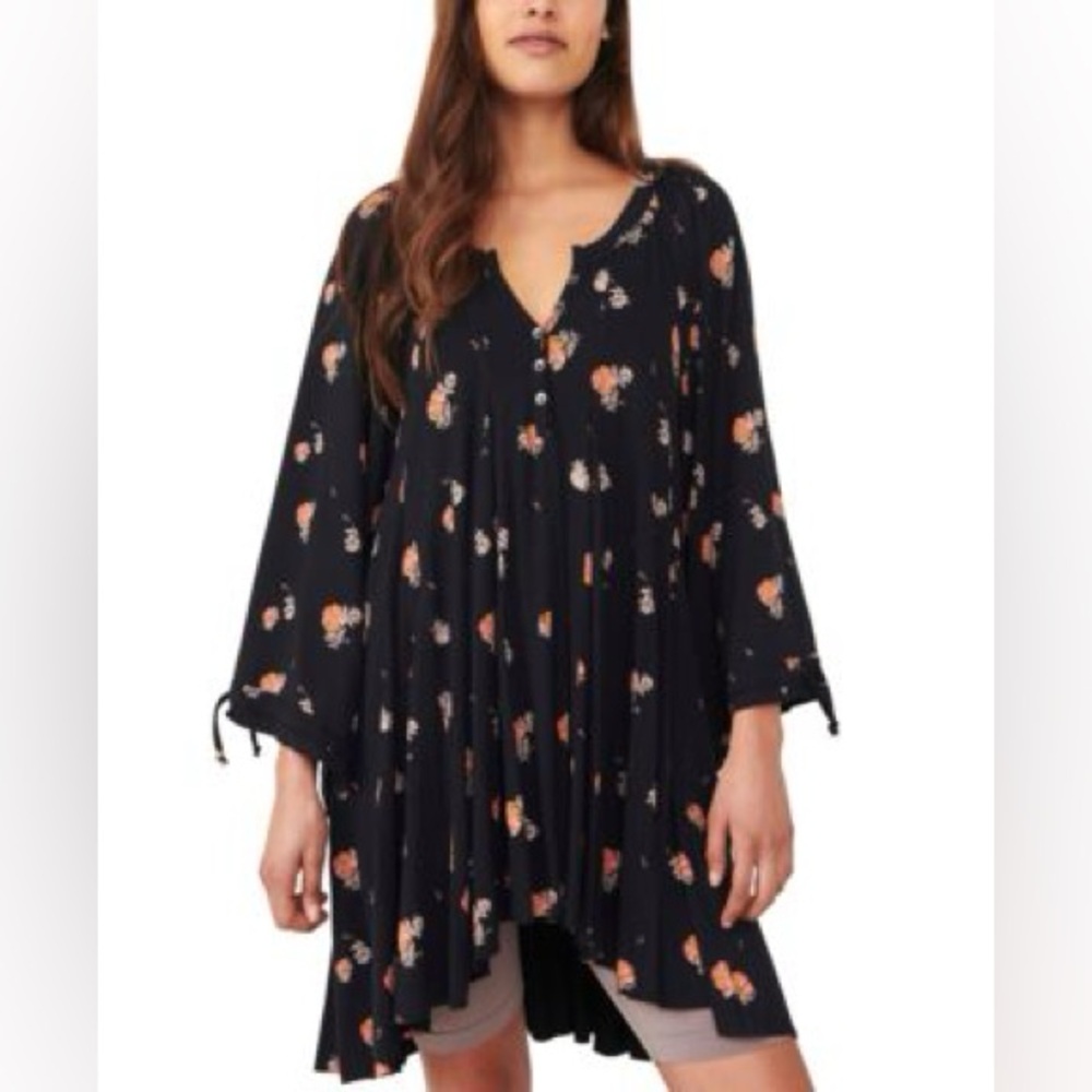 Free People Winter Sun Floral Tunic Dress Black Oversized  - Size M - Picture 2 of 15